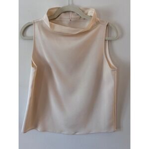 Peter Cohen Womens Champagne Cream Sleeveless Mock Funnel Neck Silk Top Size S